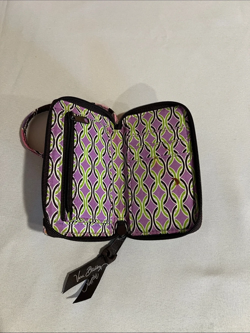 Vera Bradley Quilted Wristlet in Brown with Pink & Green Floral Print - Picture 2 of 3